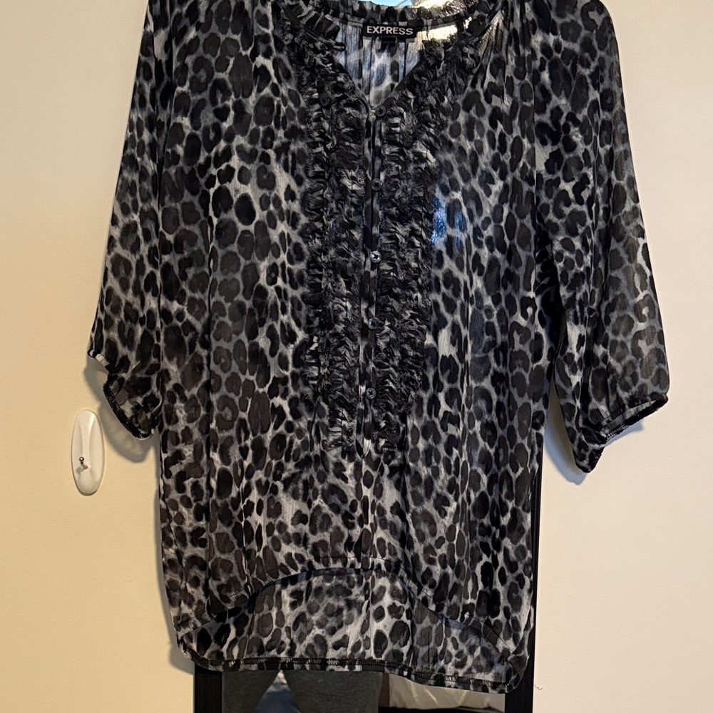 Express Women's Charcoal Leopard Print Blouse